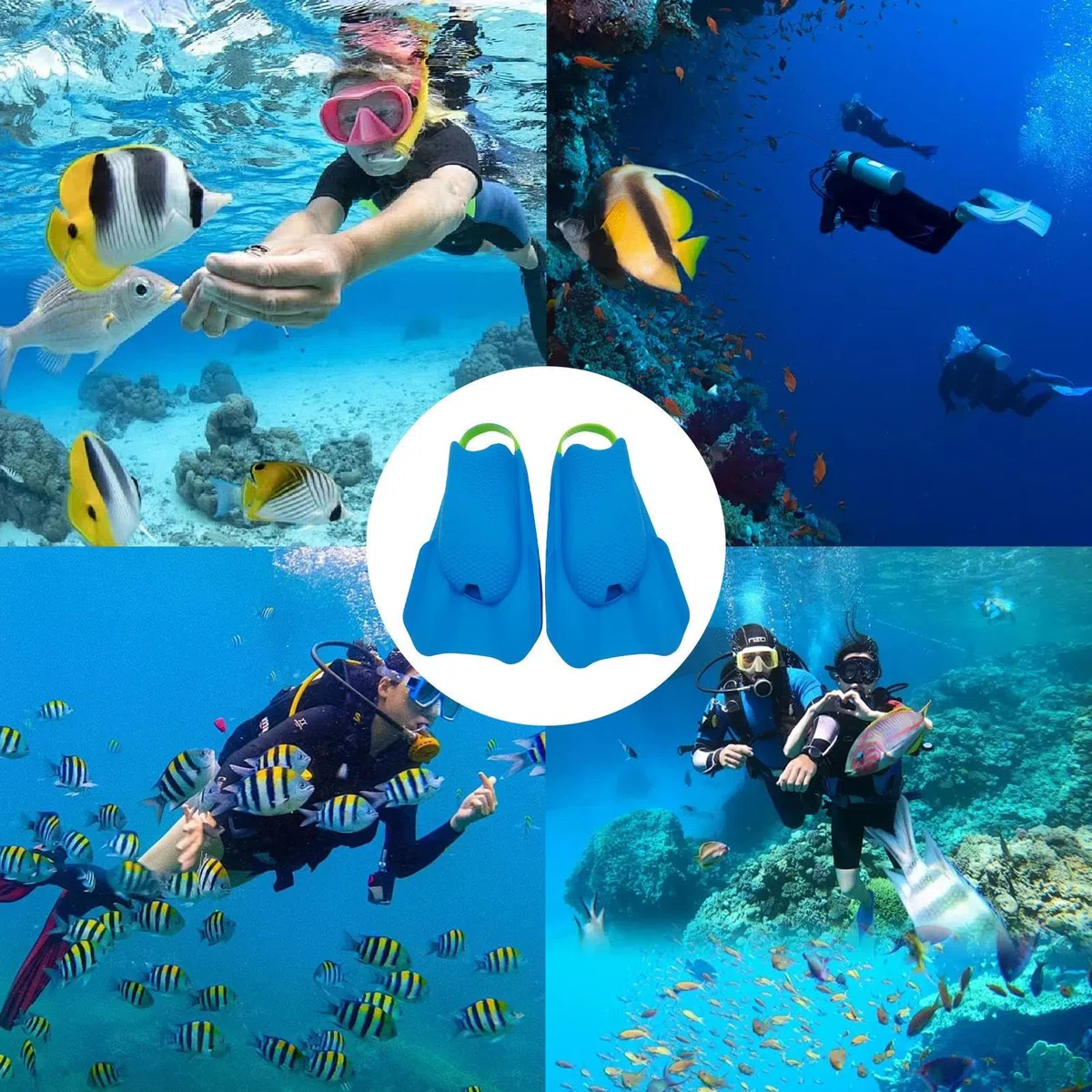 Pinne per il nuoto - Modello in silicone con tacco aperto, corto e portatile - leggere per le immersioni | per uomini, donne e principianti in piscina, spiaggia, mare, immersioni subacquee, snorkeling