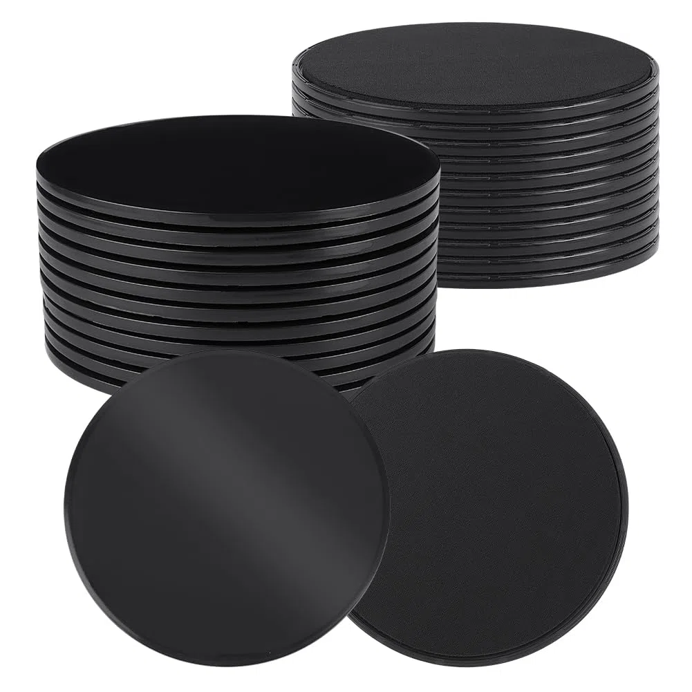 UNICRAFTALE 24 dischi di scorrimento a doppio lato per esercizio Core dischi fitness scorrevoli neri per allenamento di gruppo e pilates 17,5 x 0,75 cm