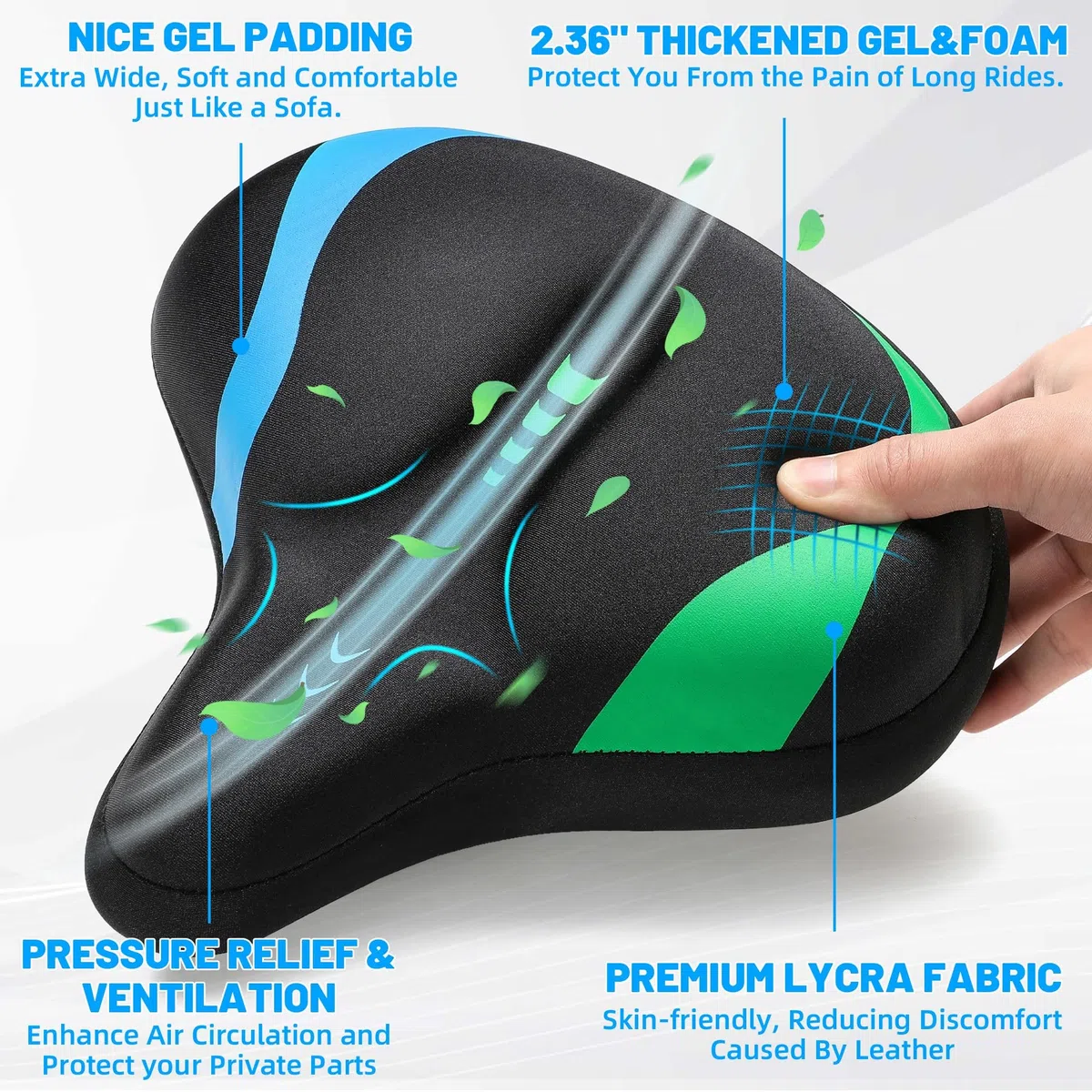 CDYWD Sella Bici Comoda Uomo Donna, Sellino Bici Morbido in gel, Larga, Con Sospensione, Traspirante, Ergonomica Sedile Bici per Biciclette da MTB, City Bike, Ebike, Cyclette