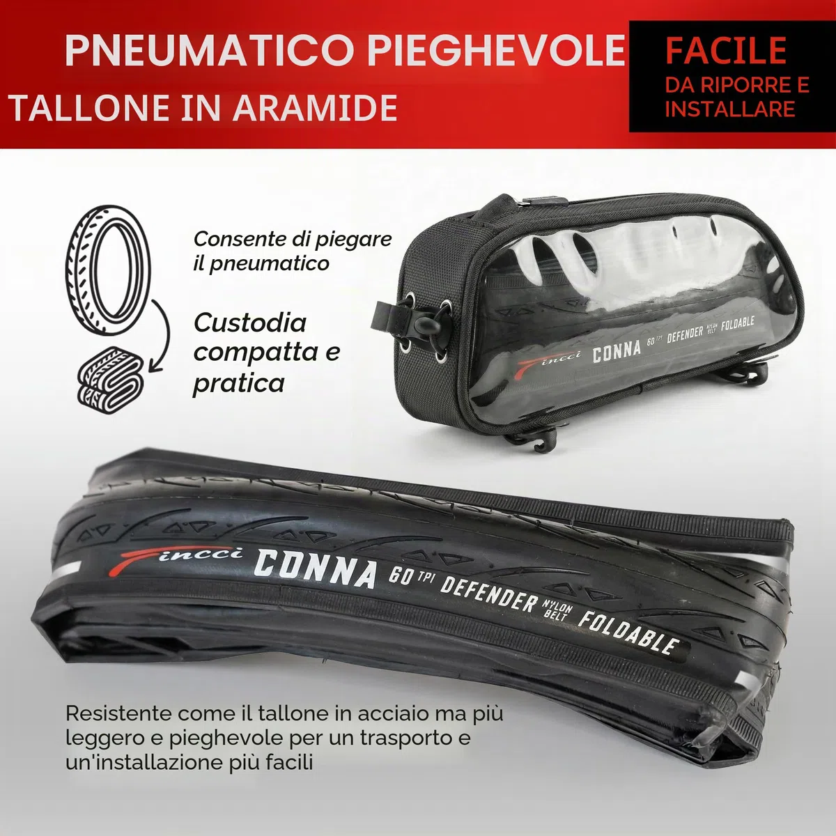 Fincci Copertone Bici 700x25c 25-622 Pieghevole con Banda Riflettente LVL3 | Copertoni Bici 700x25 con Protezione Antiforatura LVL3 e Pressione 85-115 PSI per Alte Prestazioni - Set da 2