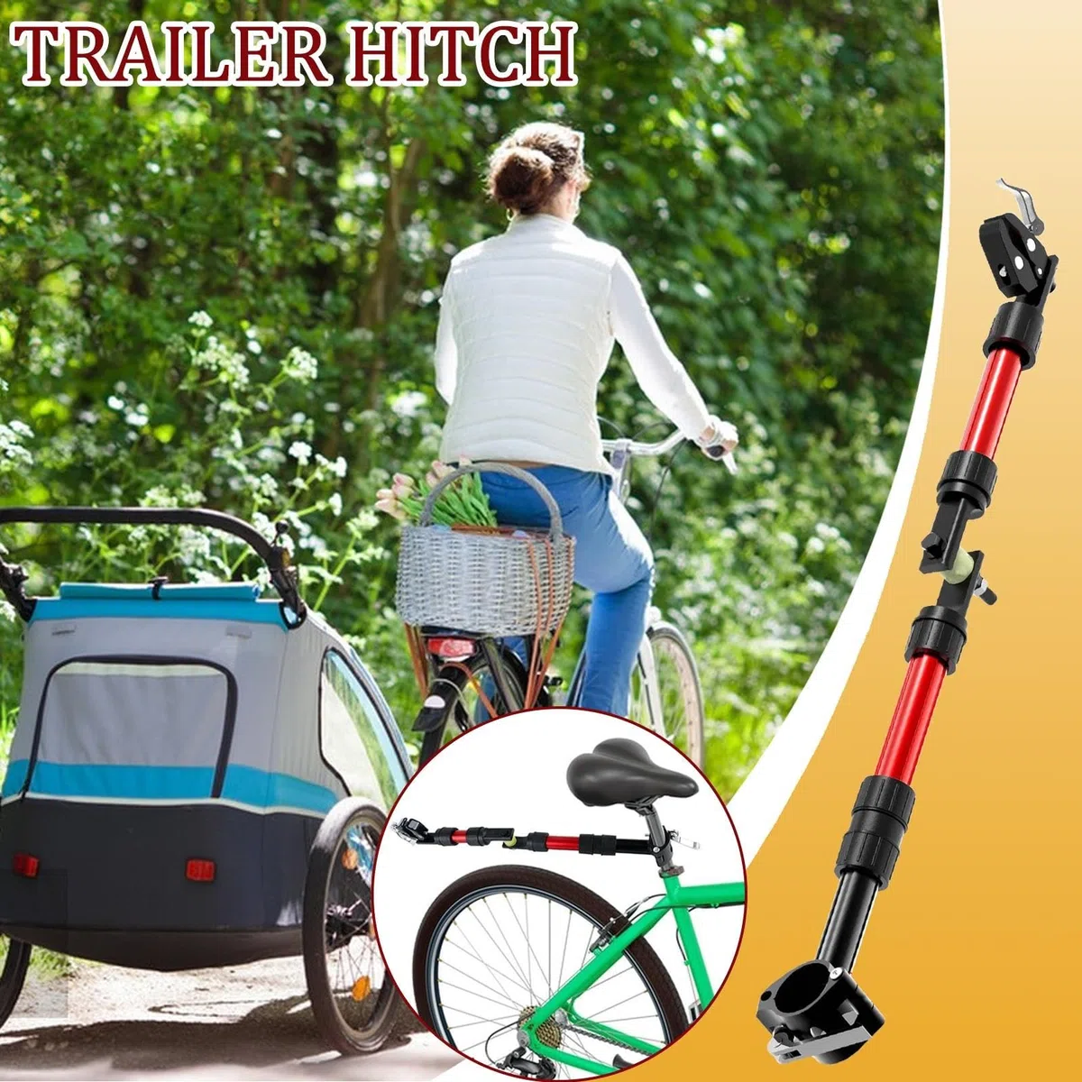 XIAOXIAOYU Attacco per Rimorchio Bici,Aggancio Per Carrello | Accessori Portapacchi Posteriore in Lega per Trasporto Bambini Animali Domestici e Avventure all'Aperto