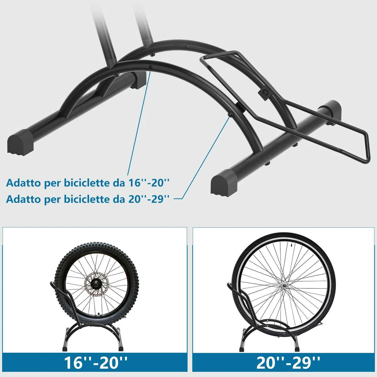 Urban Deco Rastrelliera per Biciclette Porta Bici da Terra Cavalletto Bici Supporto Biciclette da 16-29 Pollici Bici