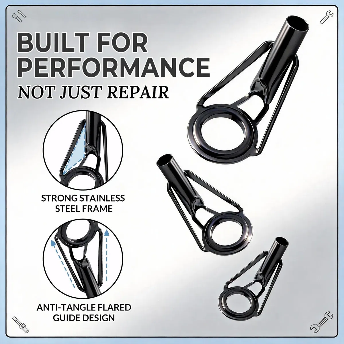 9KM DWLIFE Kit di riparazione per canna da pesca, in acciaio inox nero, con guida ad anello in ceramica, dimensioni miste, 65 pezzi in una scatola