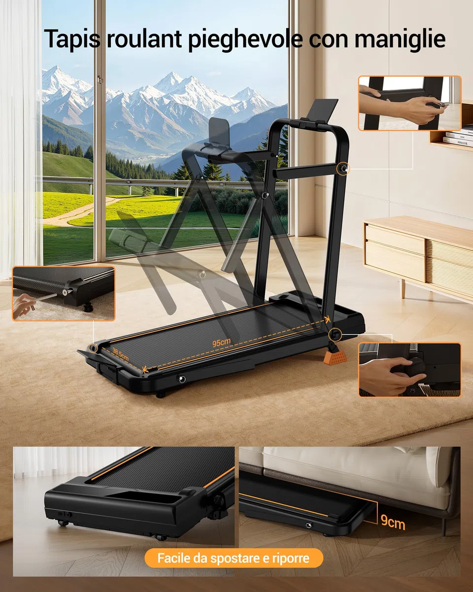 LONTEK Tapis Roulant Pieghevole Salvaspazio 10KM/H, Maniglioni Regolabili | 16% Tapis Roulant Salvaspazio Pieghevole, 3.0HP Tapirulan Elettrico Offerte Pieghevole, Treadmill Walking Pad, Portata 159 KG