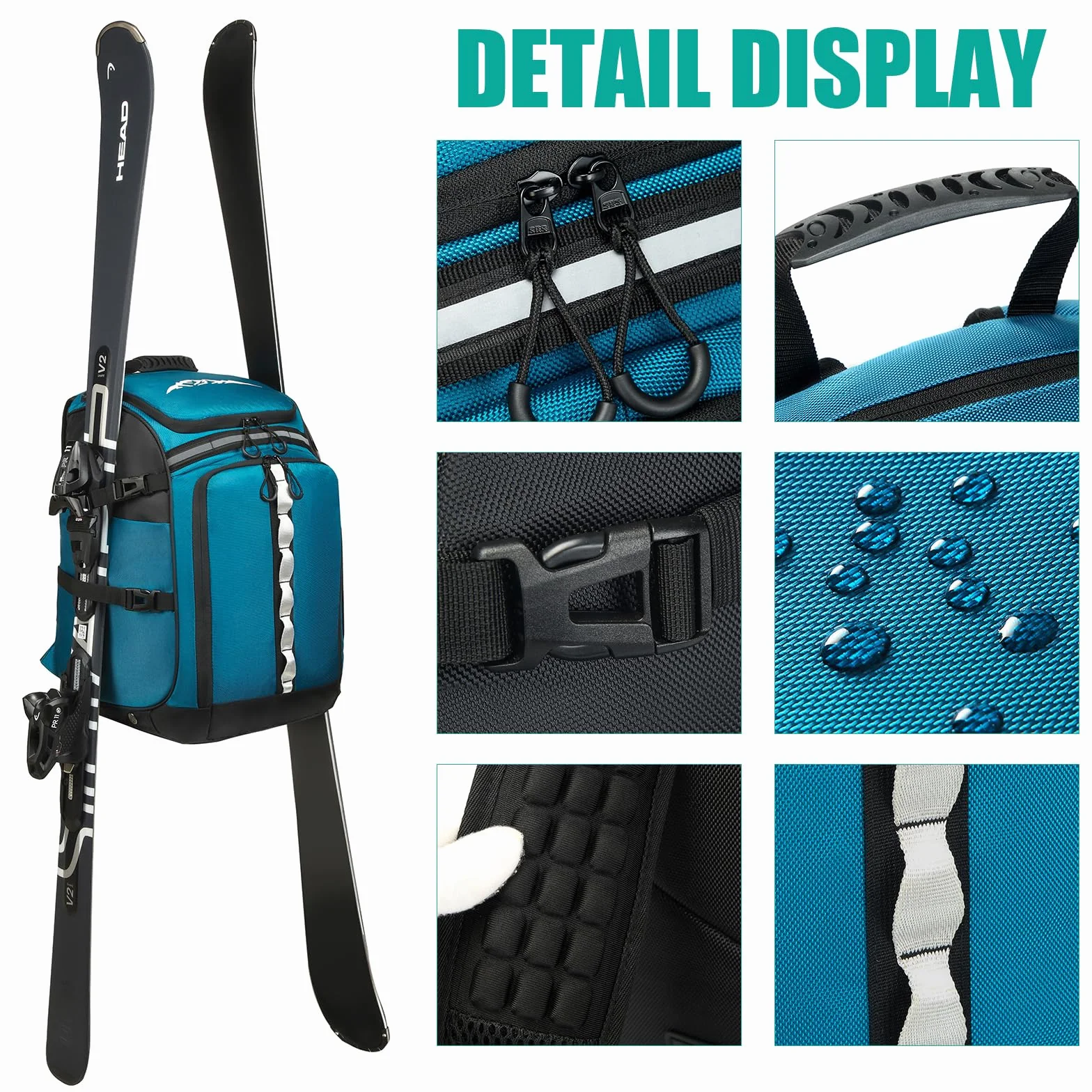 Borsa per scarponi da sci con scomparto per casco, zaino da sci in nylon, 50 l, con borsa per casco, borsa da sci per scarponi da sci, pattini in linea