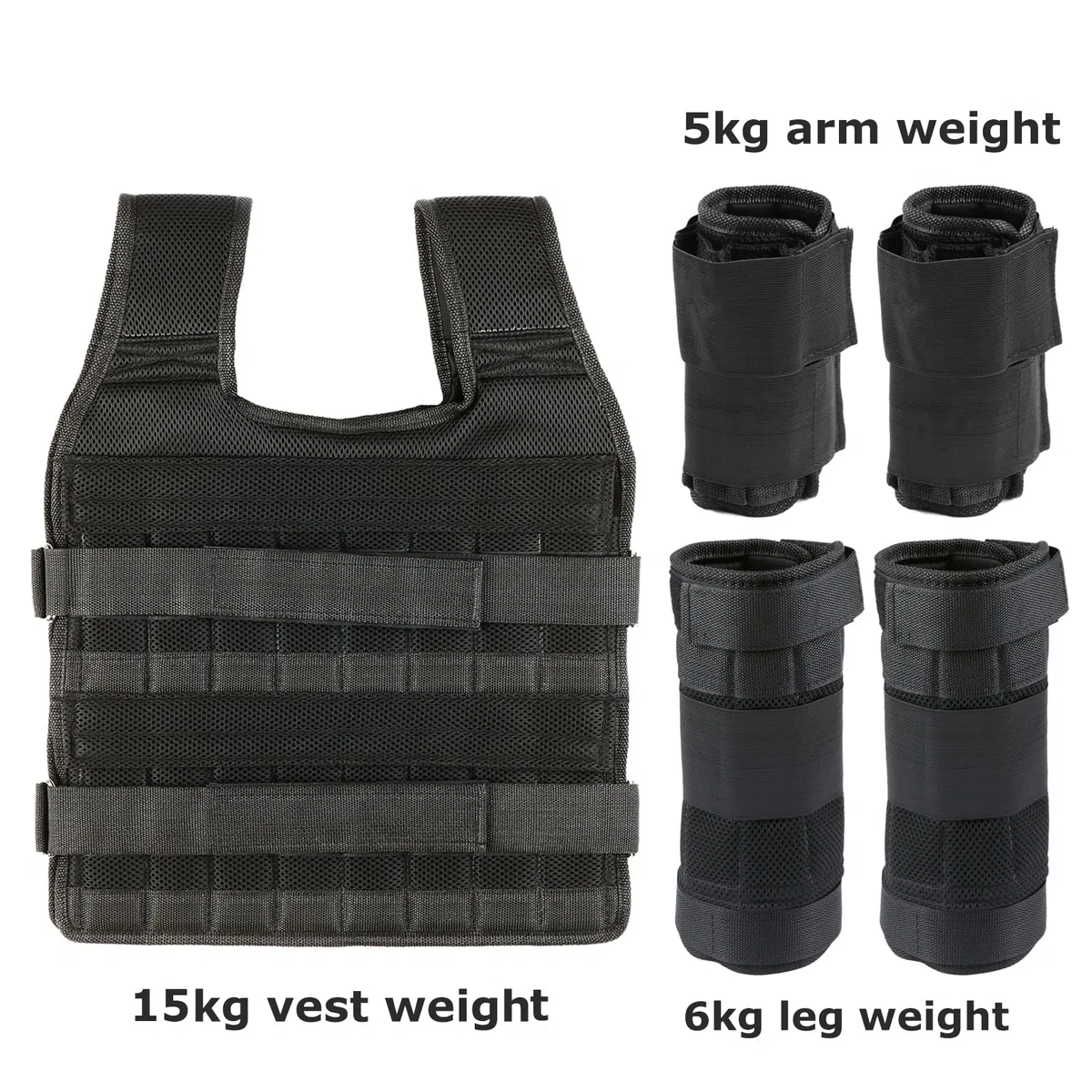 Gilet da 35 Kg con Pesi per le Gambe da 6 Kg e per le Braccia da 5 Kg, Gilet da Allenamento Regolabile con 32 Tasche, Tessuto a Rete, Spallacci Ammortizzanti, Resistente