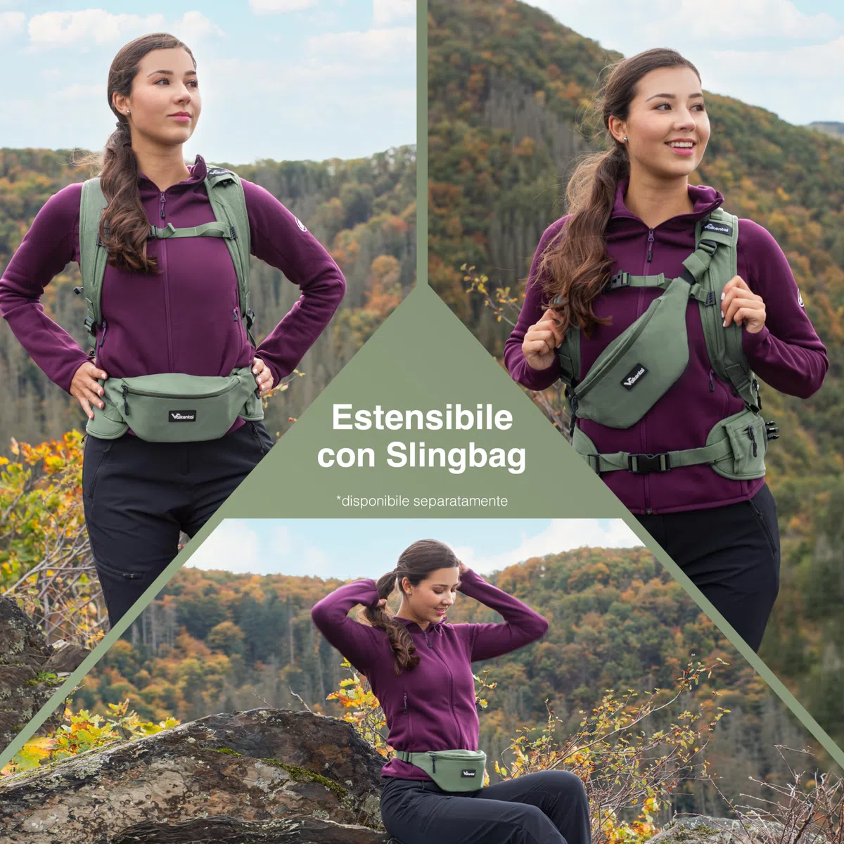 Valkental - Zaino di Alta Qualità e Sostenibile con Cinture Fianchiali Riponibili | 22L | Espandibile con Marsupio - Perfetto per Escursionismo, Trekking, Ciclismo e Attività all'Aperto
