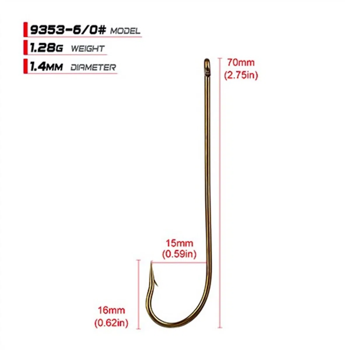 Ami da Pesca 50 pz/Lotto Acciaio Alto in Acciaio al Carbonio Manico Lungo Carpa Pesca Speciale x Gambo Lungo - piegata Speciale-invertito Gancio da Pesca (Color : 6O)