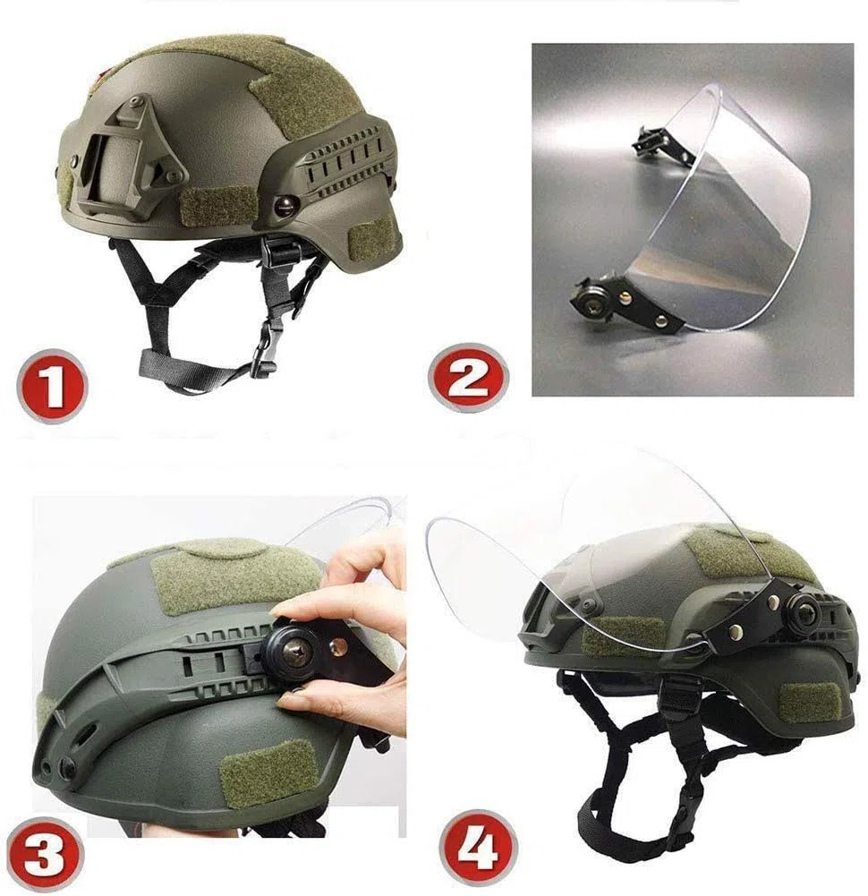 Caschi tattico Mich 2000 Veloce con Visiera antisommossa Trasparente Visiera Protettiva Occhiali scorrevoli per Airsoft Paintball CS Giochi di Guerra Sport all'Aria Aperta