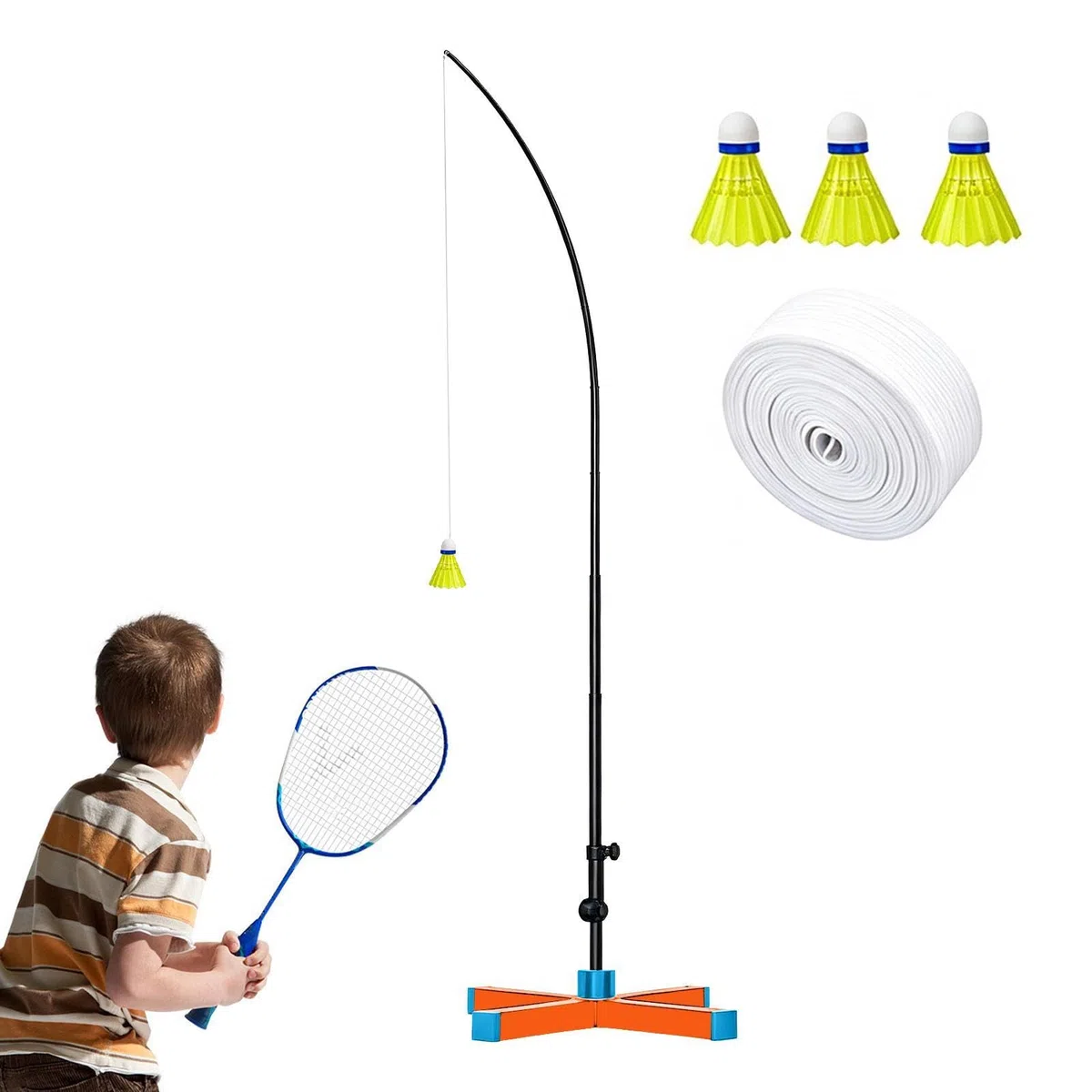 Allenatore Di Rimbalzo Da Badminton Portatile Pieghevole Con Rimbalzo | Set Badminton Pratica Singola Per Interni ed Esterni Casa Giardino Donne e Uomini Adulti e Bambini