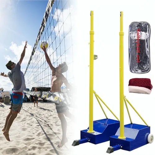 Pali da badminton con telaio a rete, pali da pallavolo/badminton per cortile, supporto resistente con 2 reti, altezza regolabile, per interni/esterni/adulti/scuola