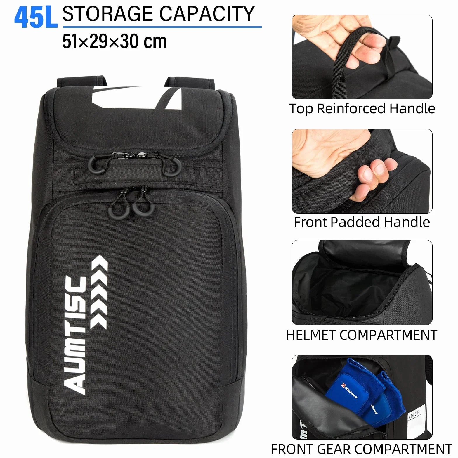 AUMTISC Borsa per scarponi da sci con scomparto per casco e cinghie 45L-65L