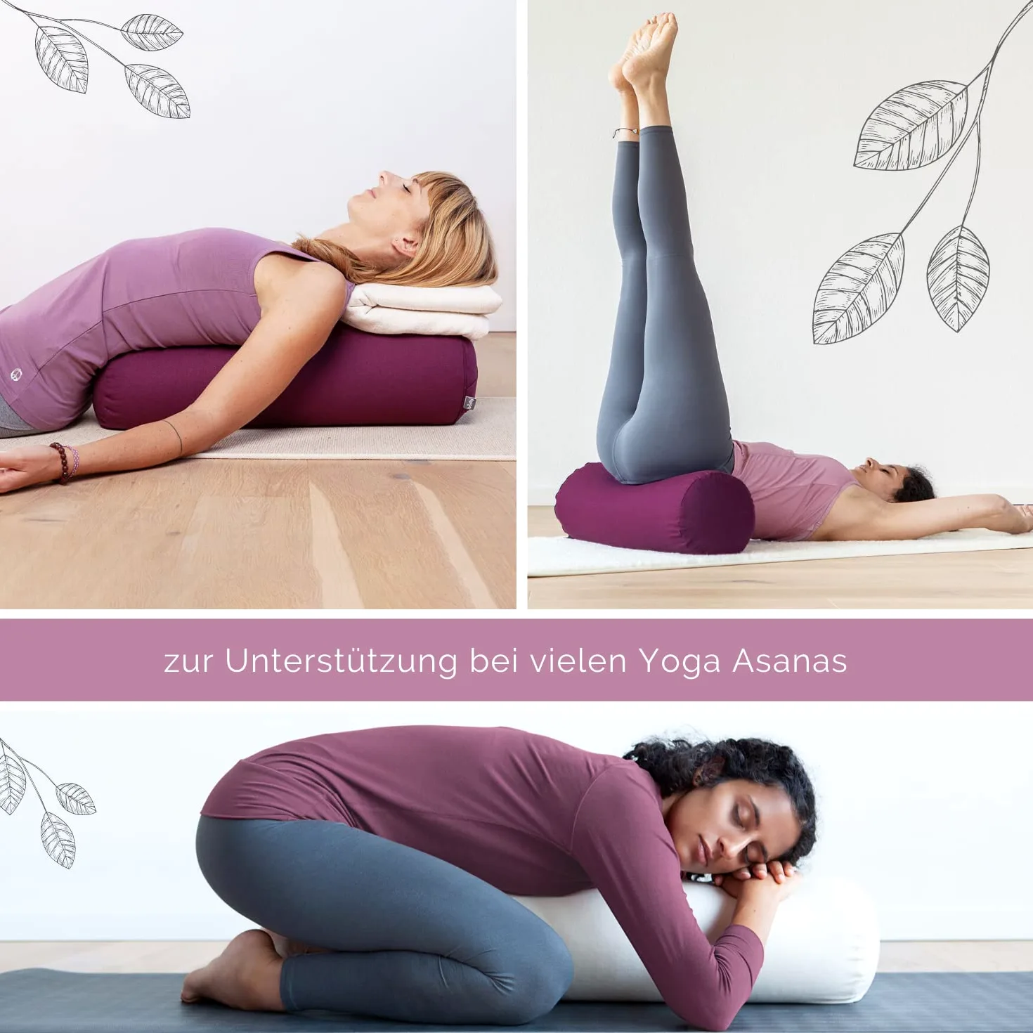 Bodhi Yoga Bolster | Serie ECO | Rullo da yoga con imbottitura in kapok | Rivestimento lavabile in 100% cotone biologico | Cuscino da yoga per yoga ristorativo | Grande 65 x 22 cm