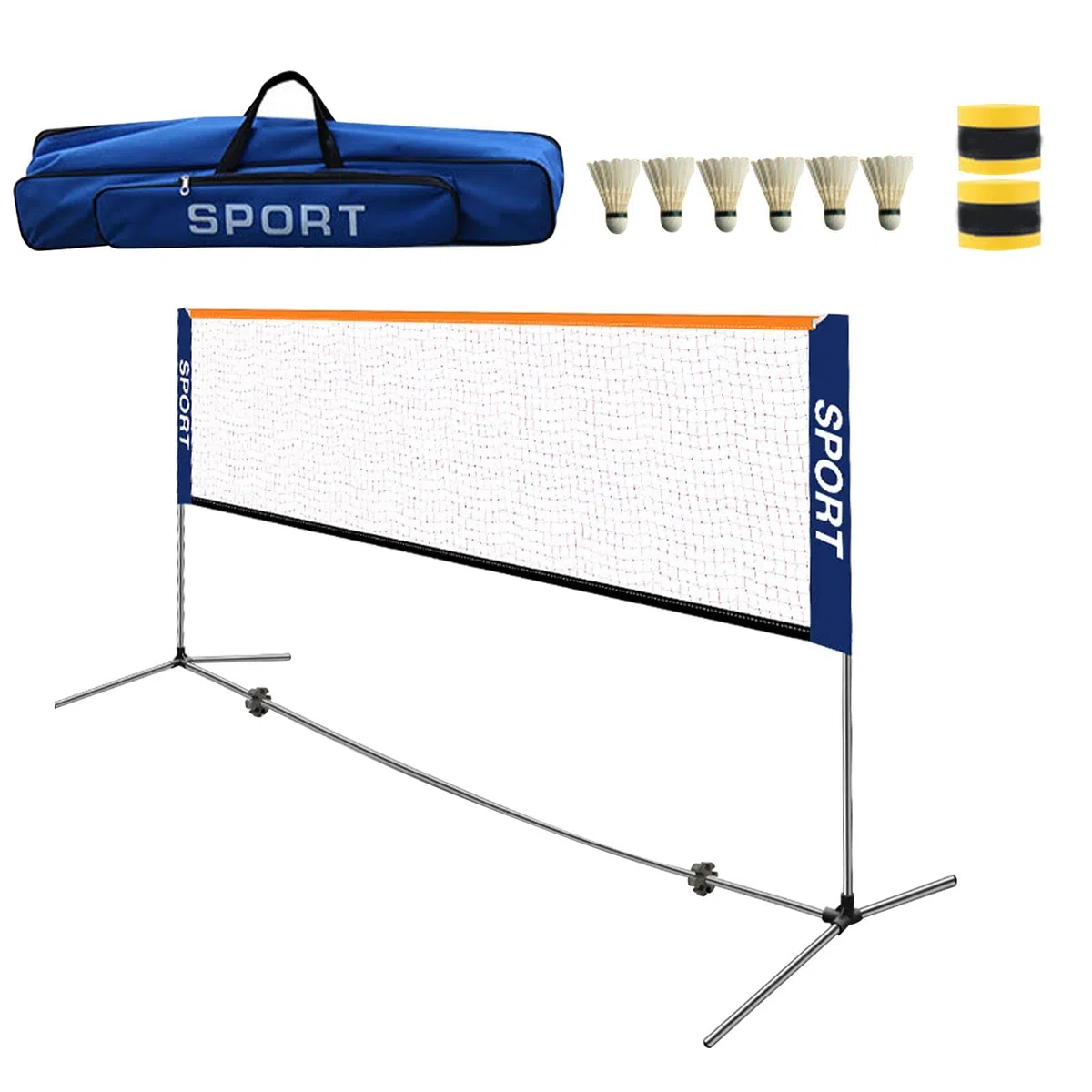 Set di reti da Badminton 6 Set da Badminton Incluso Borsa da Trasporto Set da Rete da Tennis Rete da pallavolo Rete da Badminton Resistente per Cortile Regolabile per Campo per Adulti, Larghezza 6,1