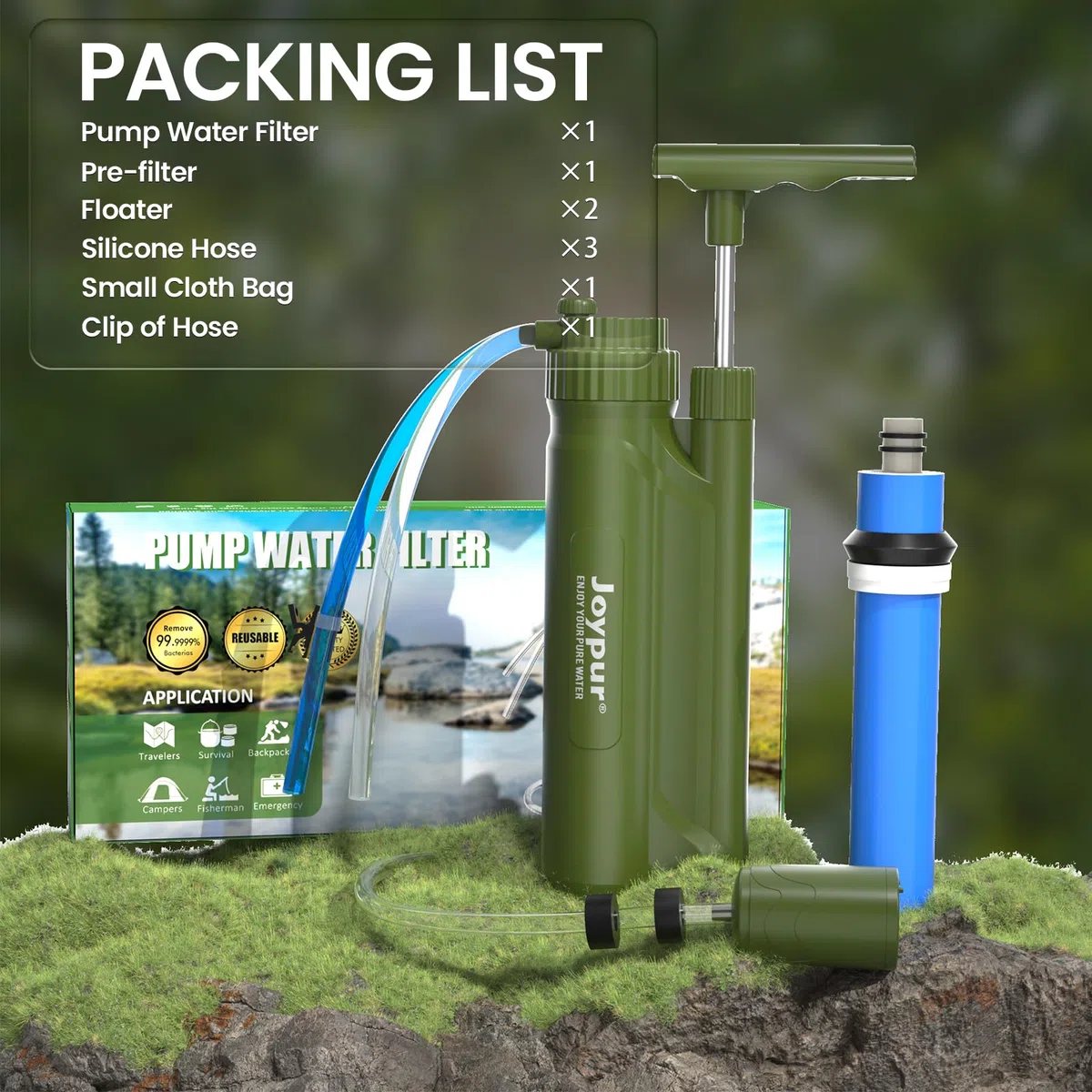 Filtro dell'acqua per esterni con filtro RO depuratore d'acqua per esterni con capacità di filtro da 10000 l filtro dell'acqua potabile per campeggio escursioni emergenze ecc. (Verde)