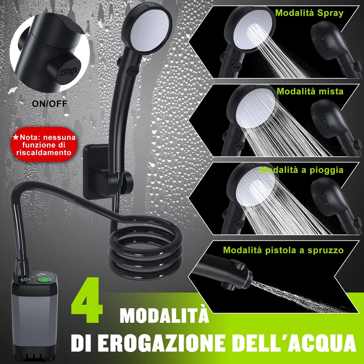 Spopal Doccia da Campeggio, [Ricaricabile 6000mAh] Doccia Portatile Campeggio, Doccia Campeggio con Display di Temperatura e Potenza, Doccia Esterna per Spiaggia, Auto, Giardino, Animali