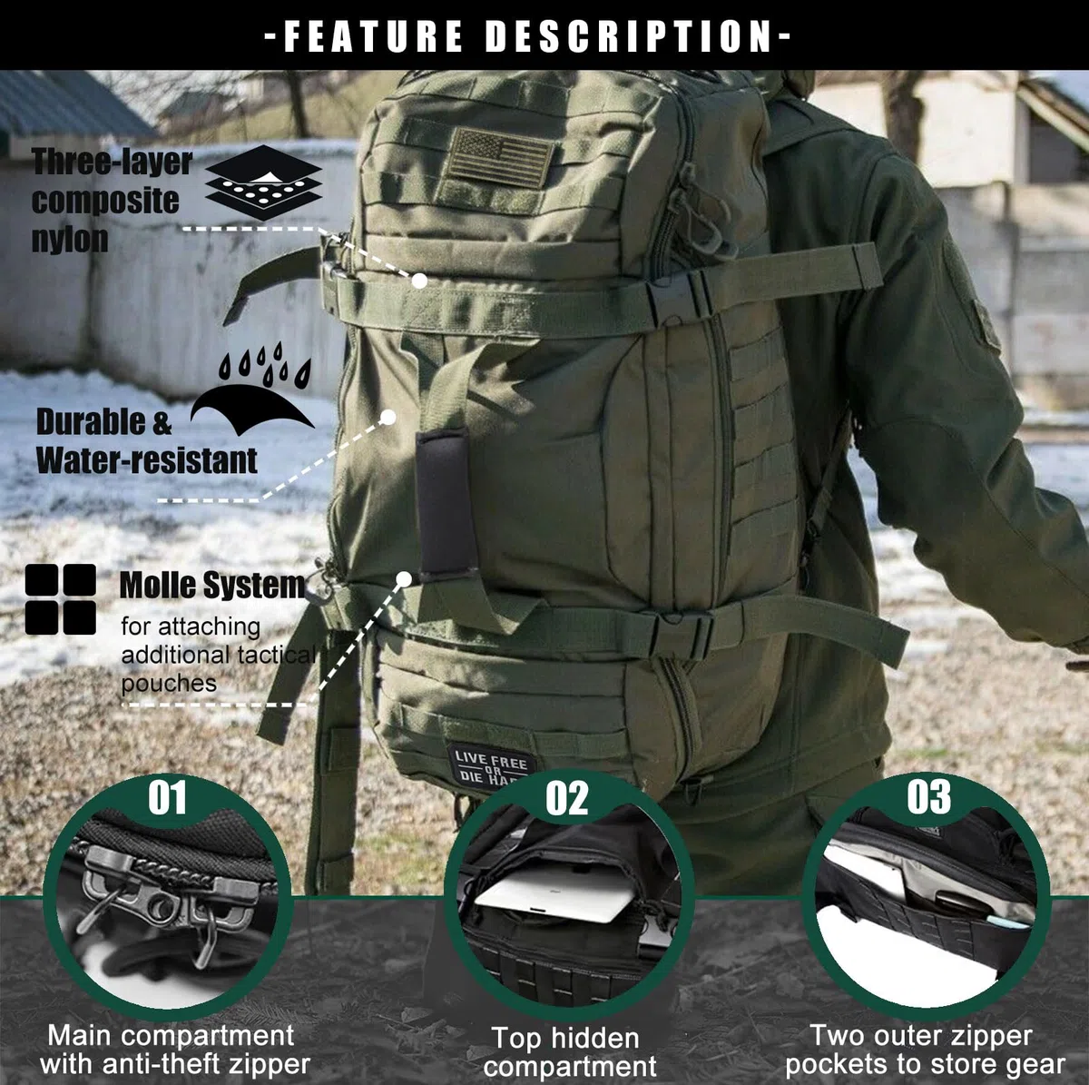 Miramrax Borsone da palestra – Borsa da viaggio per uomo e donna, borsa per allenamento militare, sport, pernottamento, basket, tattico, calcio, impermeabile e resistente agli strappi, Verde, 45l,