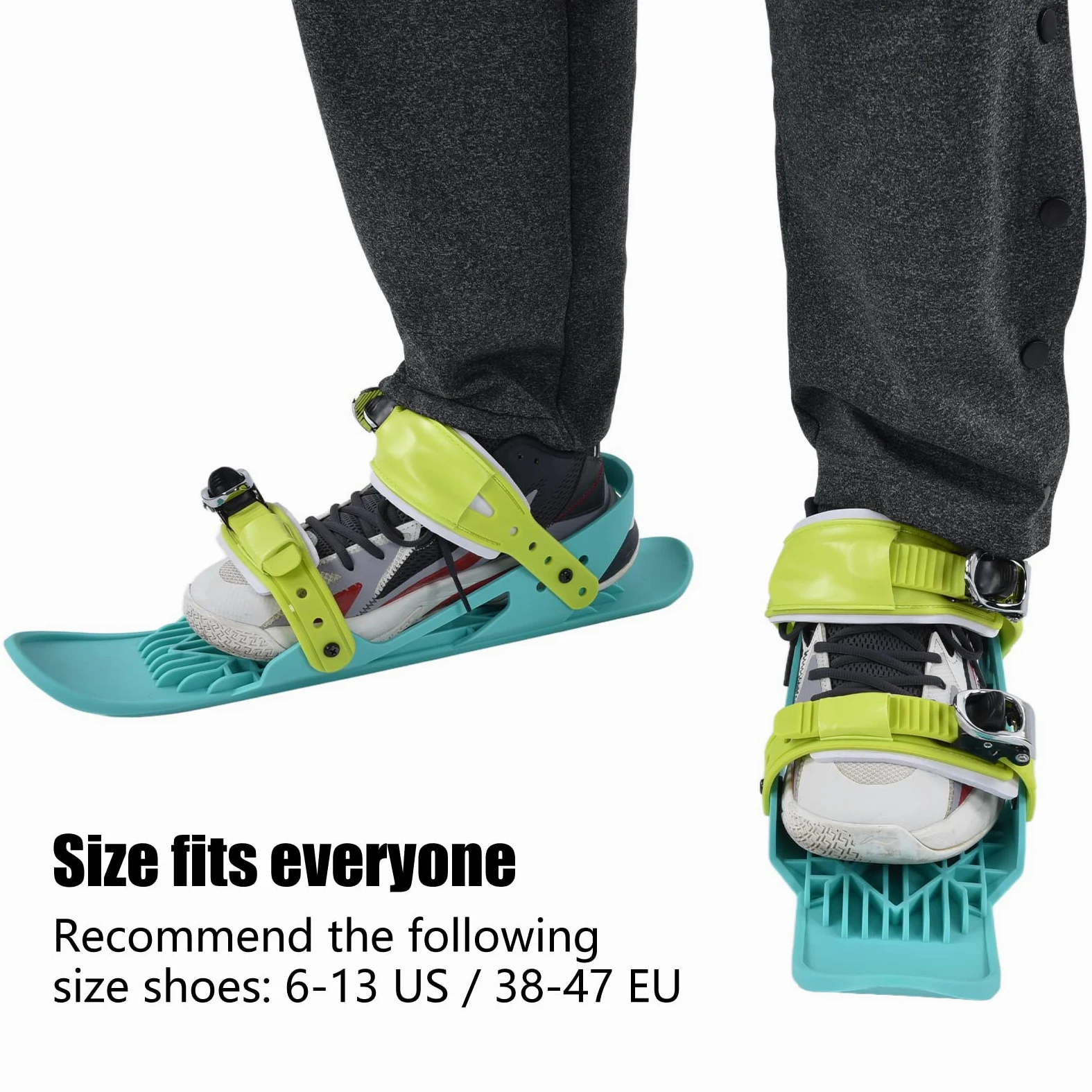 Mini Pattini da Sci Scarpe da Snowboard Regolabili Portatili Nylon Verde per Sport da Sci all'Aperto Pattini da Neve Invernali Pattini da Sci Corti per Piste da Discesa Parchi