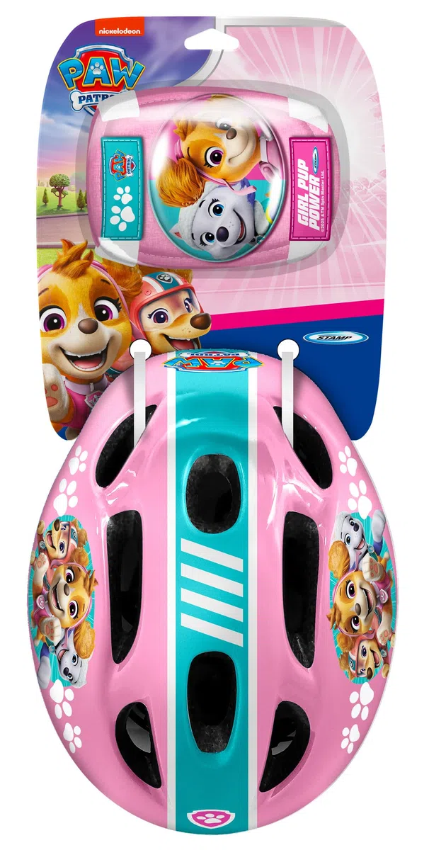 Casco + protezione gomiti e ginocchia. PAW Patrol rosa