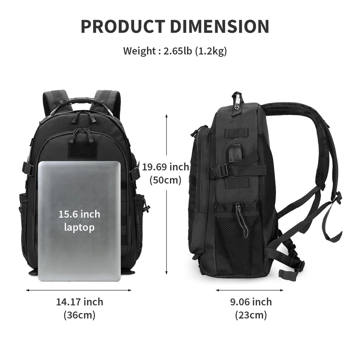 VINBAGGE 35L Zaino Tattico Militare Molle Zaino Moto Unisex Multifunzione da Assalto per Caccia Campeggio all'aperto Viaggio Escursionismo,Nero