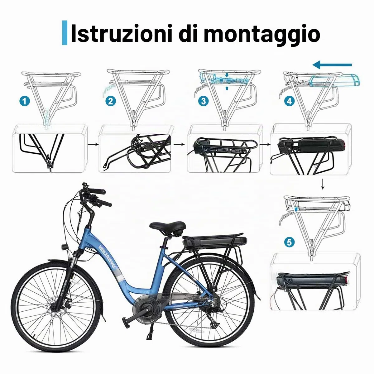 36 V 13 AH Batteria Bici Elettrica per Portapacchi con Caricabatterie, Interruttore di Accensione e Blocco di Sicurezza, Batterie per Biciclette Elettriche 26"- 28", per Motore
