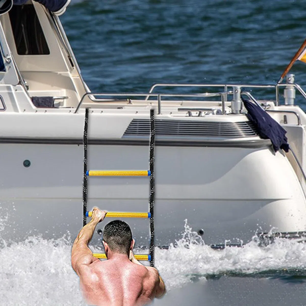 per corda per barche - Arrampicata pieghevole a 5 gradini | all'estensione | pesante per kayak, barche a motore, canoa, accesso alla scatola di ritiro gonfiabile, attrezzatura esterna Dura