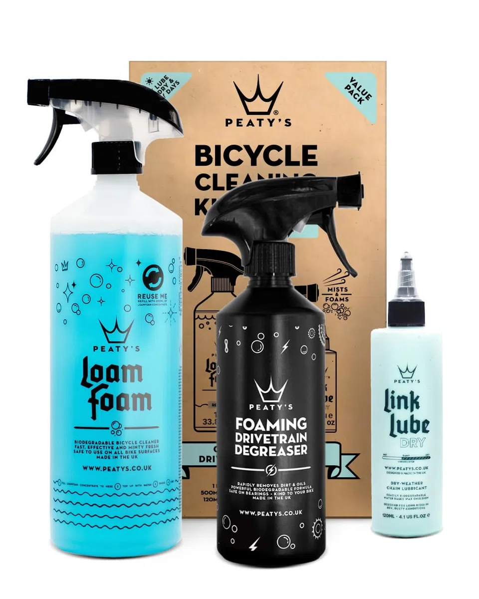Peaty's Kit Pulizia Bici - Lavare, Sgrassare e Lubrificare, Set con Detergente, Sgrassatore e Lubrificante a Secco per Catena, Kit Pulizia Completo per Manutenzione, Sicuro su MTB, Strada e E-Bike