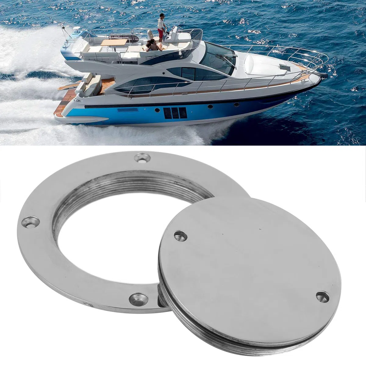Piastra di Coperta KIMISS, Copertura per Boccaporto in Acciaio Inossidabile 4 Pollici Portello di Ispezione in Acciaio Inossidabile con Chiave per Accessorio Hardware per Yacht