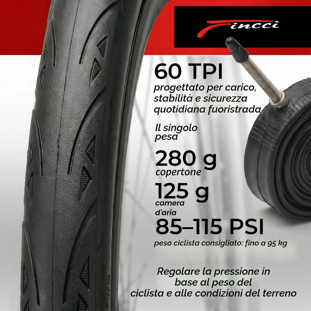 Fincci Copertoni Bici Corsa 700x25c - Set Coppia Pieghevole Pneumatici Bici 28, e 2x camera d'aria 700x25, Gomme con Anti-puntura Antiforatura da 1mm - per Sport Strada Ciclo Bici - Confezione da 2