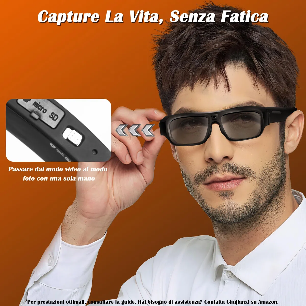 Occhiali con Telecamera 4K, Occhiali Smart per Sportiva All'aperto | High-Tech Videocamera da Sole Telecamera Nascosta con Protezione Polarizzata UV400, Smart Glasses, Supporto Foto/Video
