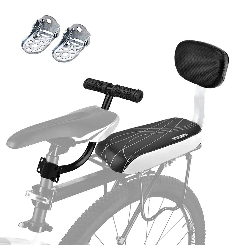 Cuscino per sedile posteriore della bicicletta, per bambini, in pelle PU, con braccioli e poggiapiedi, per ragazze/ragazzi/bambini