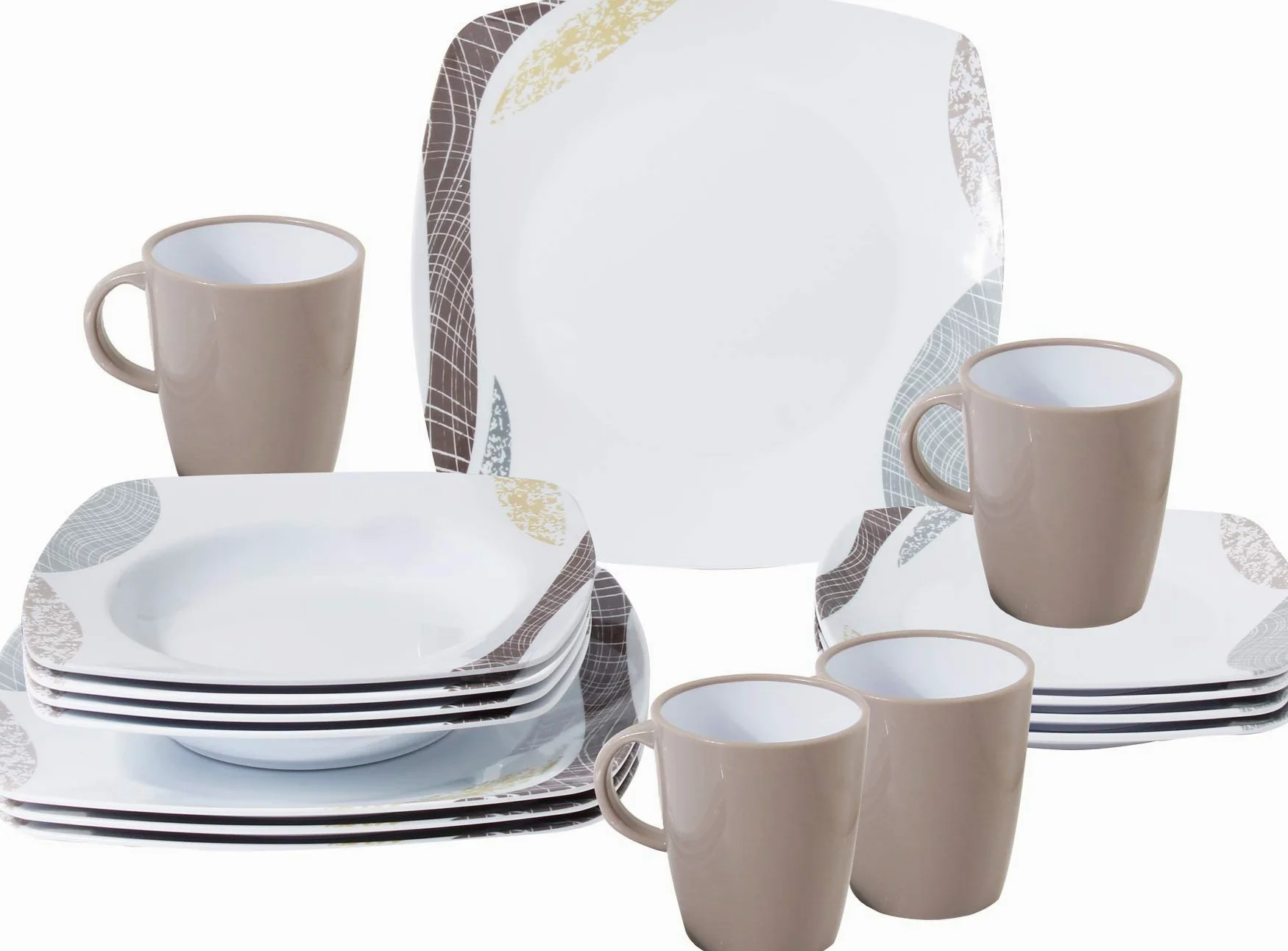 BRUNNER Set stoviglie da Campeggio (Set 16 Pezzi) per 4 Persone - Melamine Set Khadì - in melamina di Alta qualità, Antiscivolo e Resistente