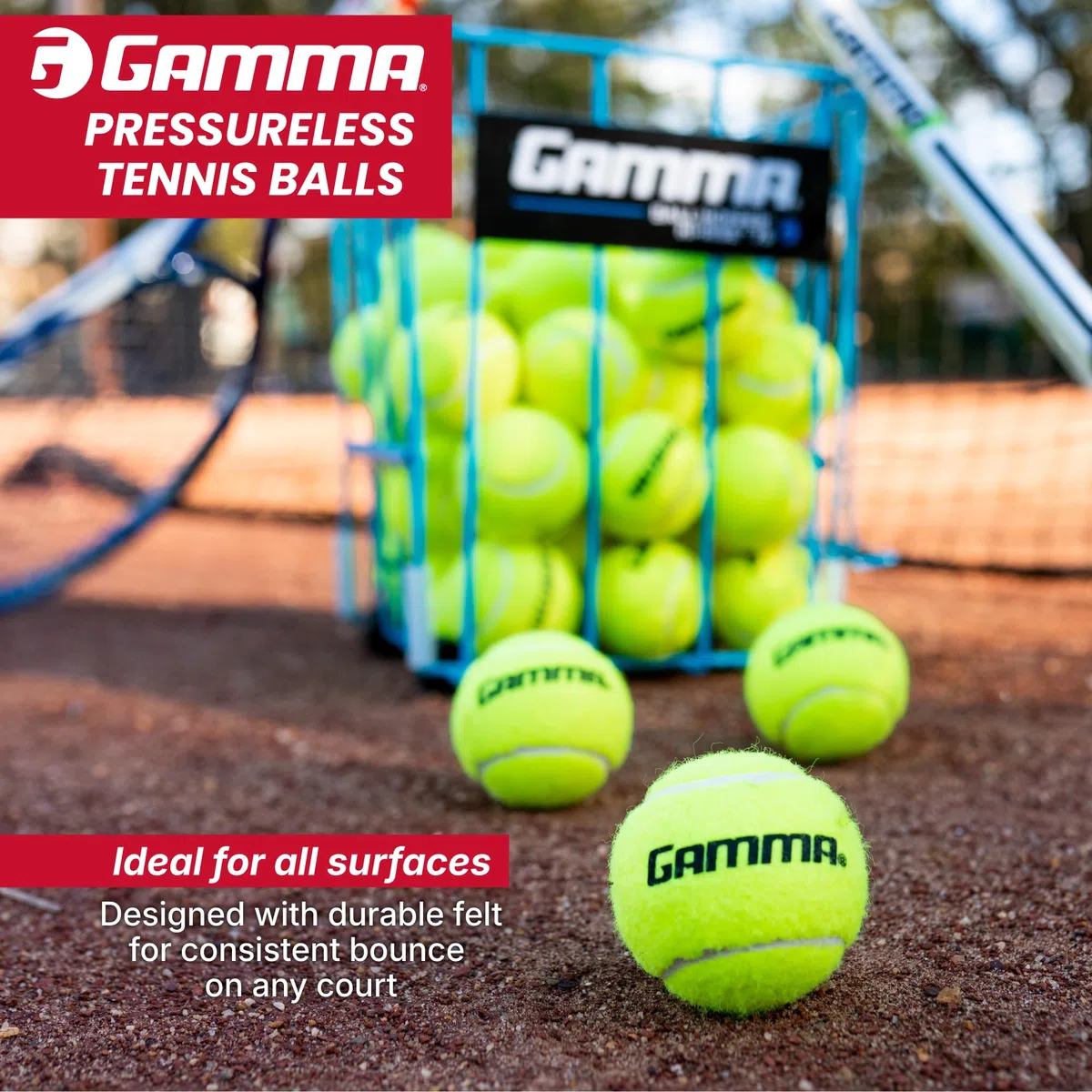 GAMMA Scatola per palline da tennis senza pressione, ideale per la pratica, l'insegnamento e l'allenamento, con feltro ad alta visibilità, per giocare al chiuso e all'aperto, confezione da 48 e 75
