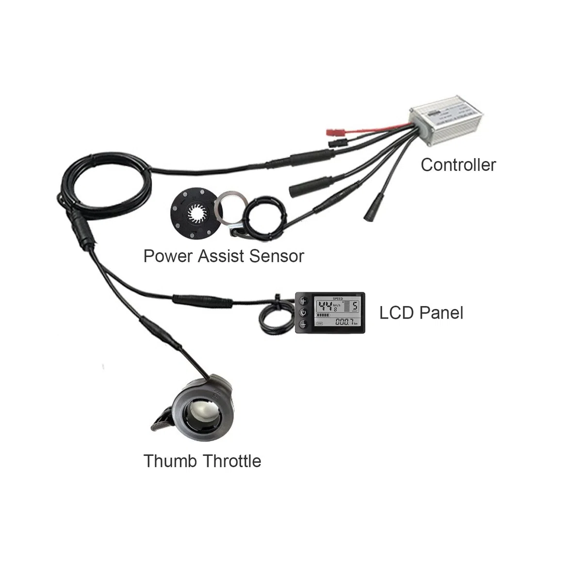 Centralina Bici Elettrica, 36V/48V 15A Brushless Motor Controller S866 Display LCD Impermeabile Cavo da 1 a 2 per Scooter Elettrico