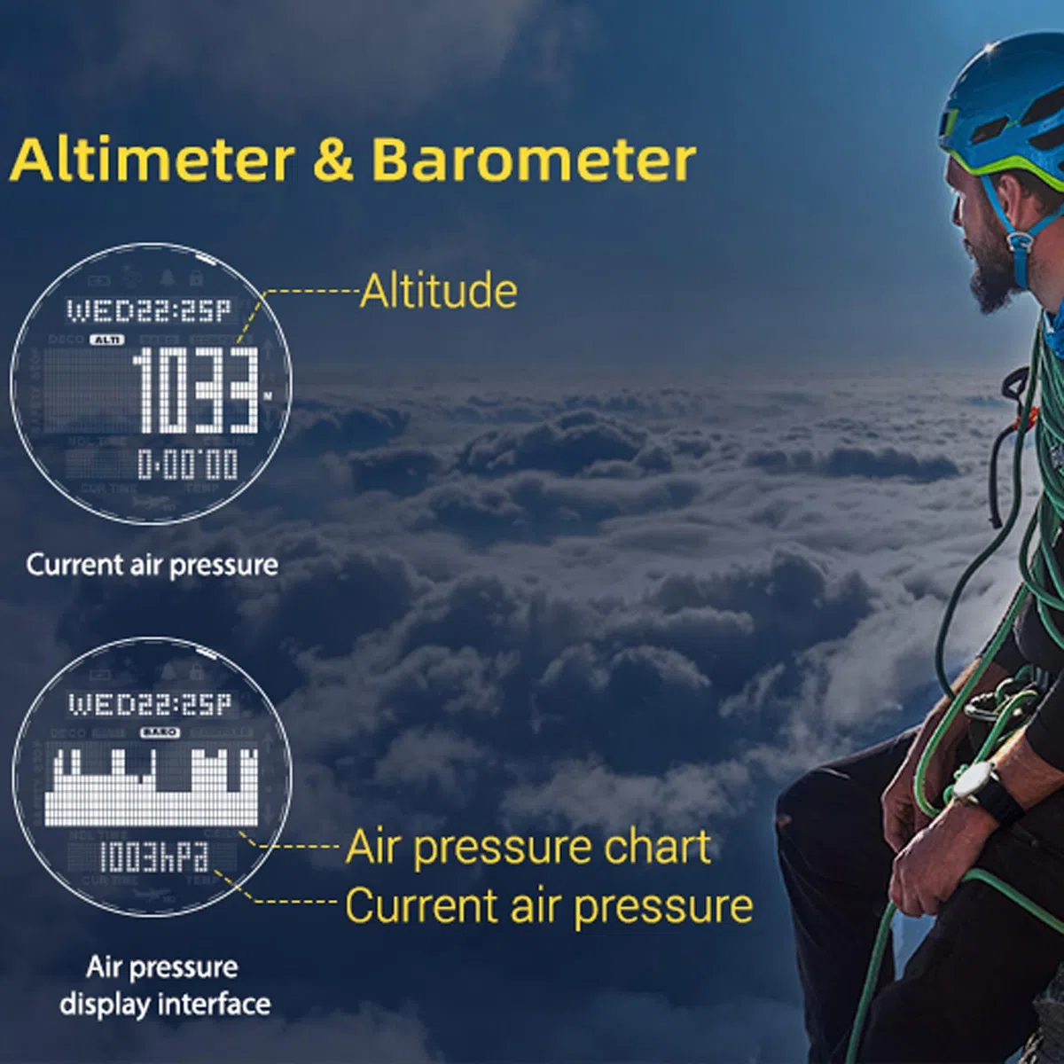 findtime Orologio da computer subacqueo impermeabile fino a 100 m, con bussola, altimetro, barometro, ABC NDL, orologio professionale per nuotatori, subacquei, vela, surf, escursionismo, nero, Sport