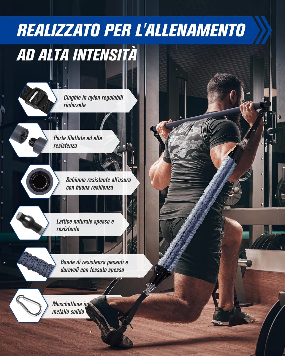 AlongSong Set Pilates con Fasce Elastiche (20-360 LBS), Barra Pilates a 3 Sezioni e Manuale di Istruzioni, Set Multifunzionale e Portatile per Il Fitness a Casa per Allenamenti in Famiglia