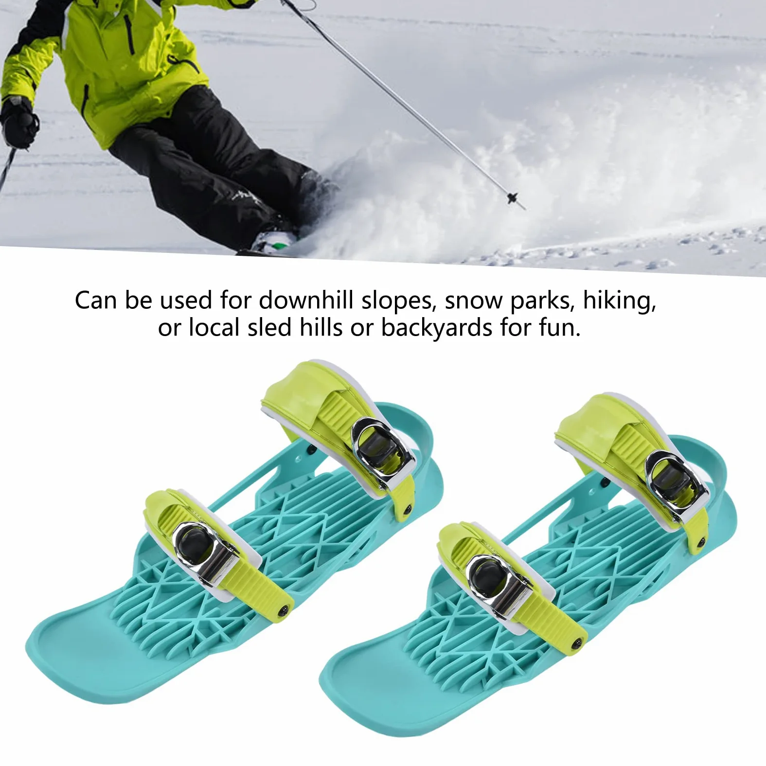 Mini Pattini da Sci Scarpe da Snowboard Regolabili Portatili Nylon Verde per Sport da Sci all'Aperto Pattini da Neve Invernali Pattini da Sci Corti per Piste da Discesa Parchi