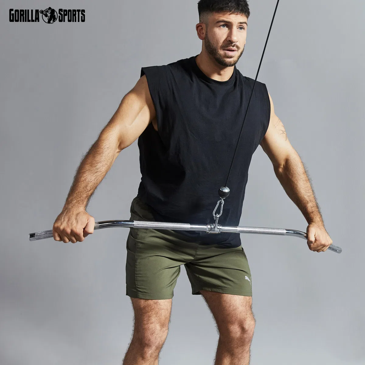 GORILLA SPORTS Maniglia per cavo – singola o set (maniglia per timone, barra per trazione, impugnatura per zoccoli), con giunto girevole, manici zigrinati, in cromo – maniglie per funi, impugnatura