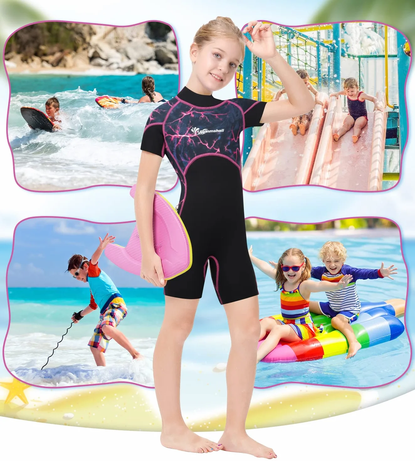 Muta Bambino per Bambina Ragazze 2.5mm Neoprene Shorty Muta Termica Protezione UV Stampa mimetica Muta da Sub per Surf Diving Snorkeling Nuotare sport acquatici