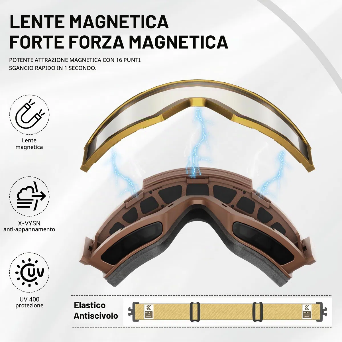 KAPVOE Maschera da Sci Fotocromatica con Lenti Magnetiche Antifog K719 | Protezione UV400, per Uomo, Donna e Giovani, Compatibile con Caschi, Ideale per Sci, Snowboard e Pattinaggio u ghiaccio 02