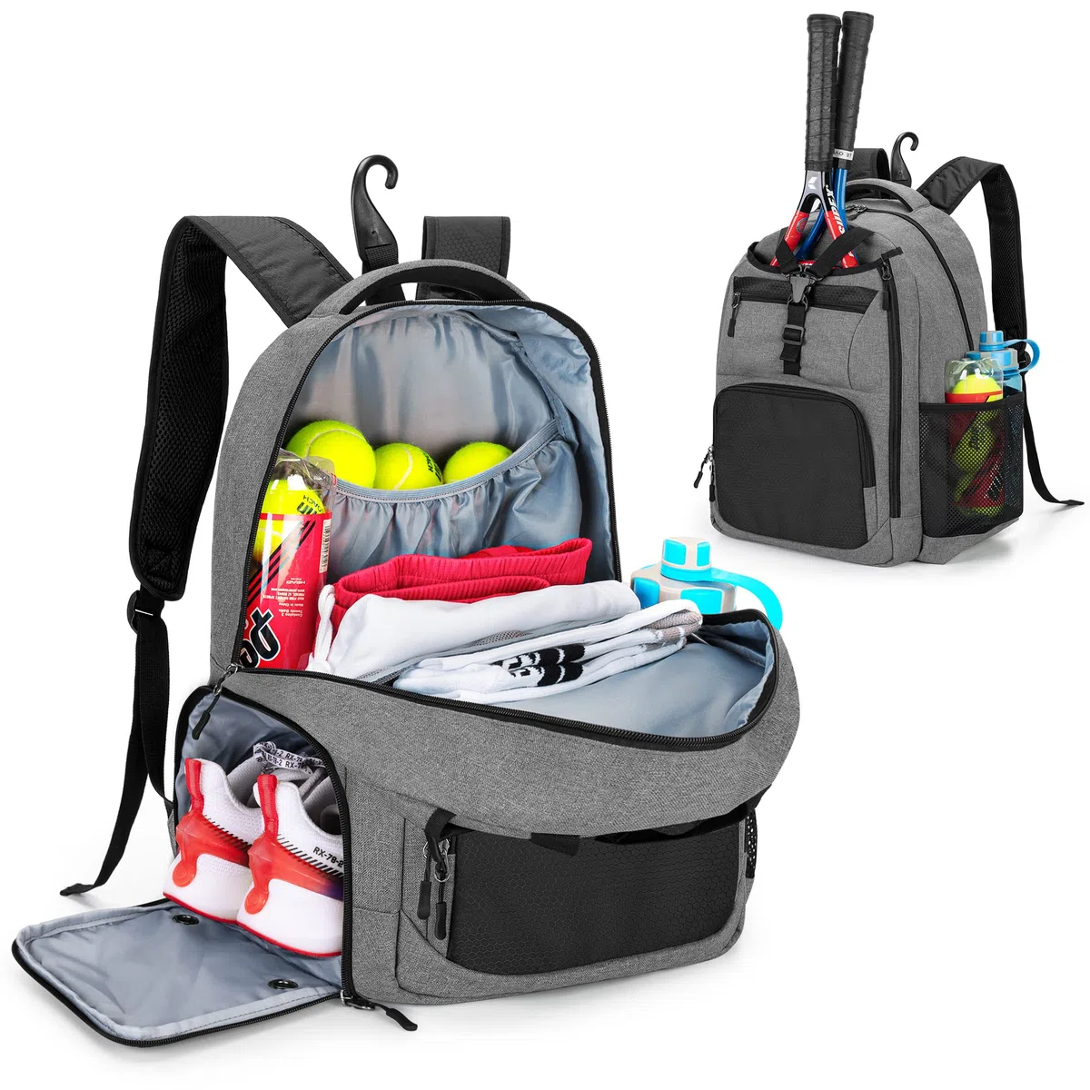 DSLEAF Borsa da tennis per uomo/donna per contenere 2 racchette, zaino da tennis con spazio separato per scarpe da tennis