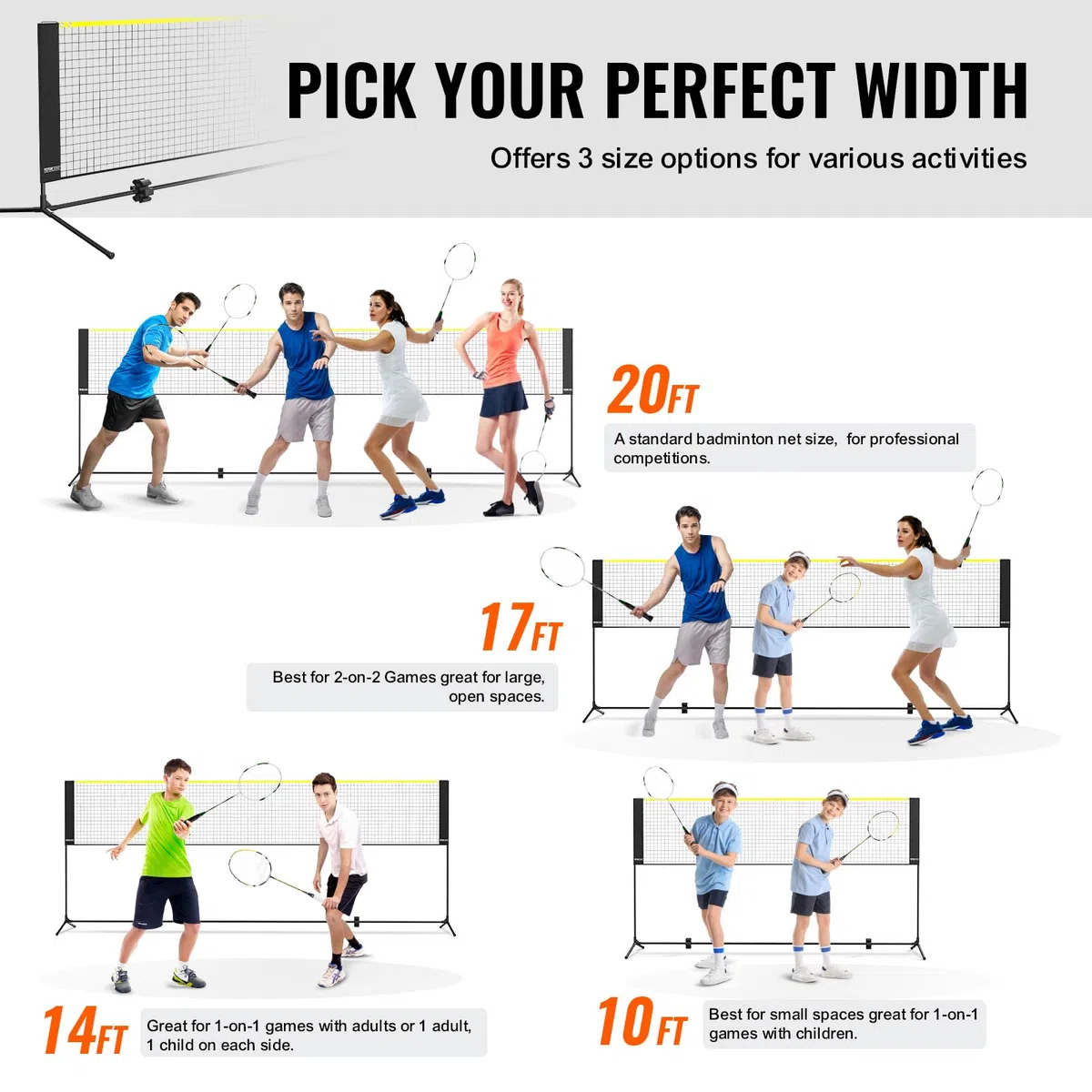 VEVOR Rete da Badminton Pallavolo Tennis, Set di Rete Pickleball Pieghevole Nylon Portatile, Regolabile Altezza, Facile da Installare con Pali Borsa, Uso Interno Esterno, 302 x 155 x 103 cm