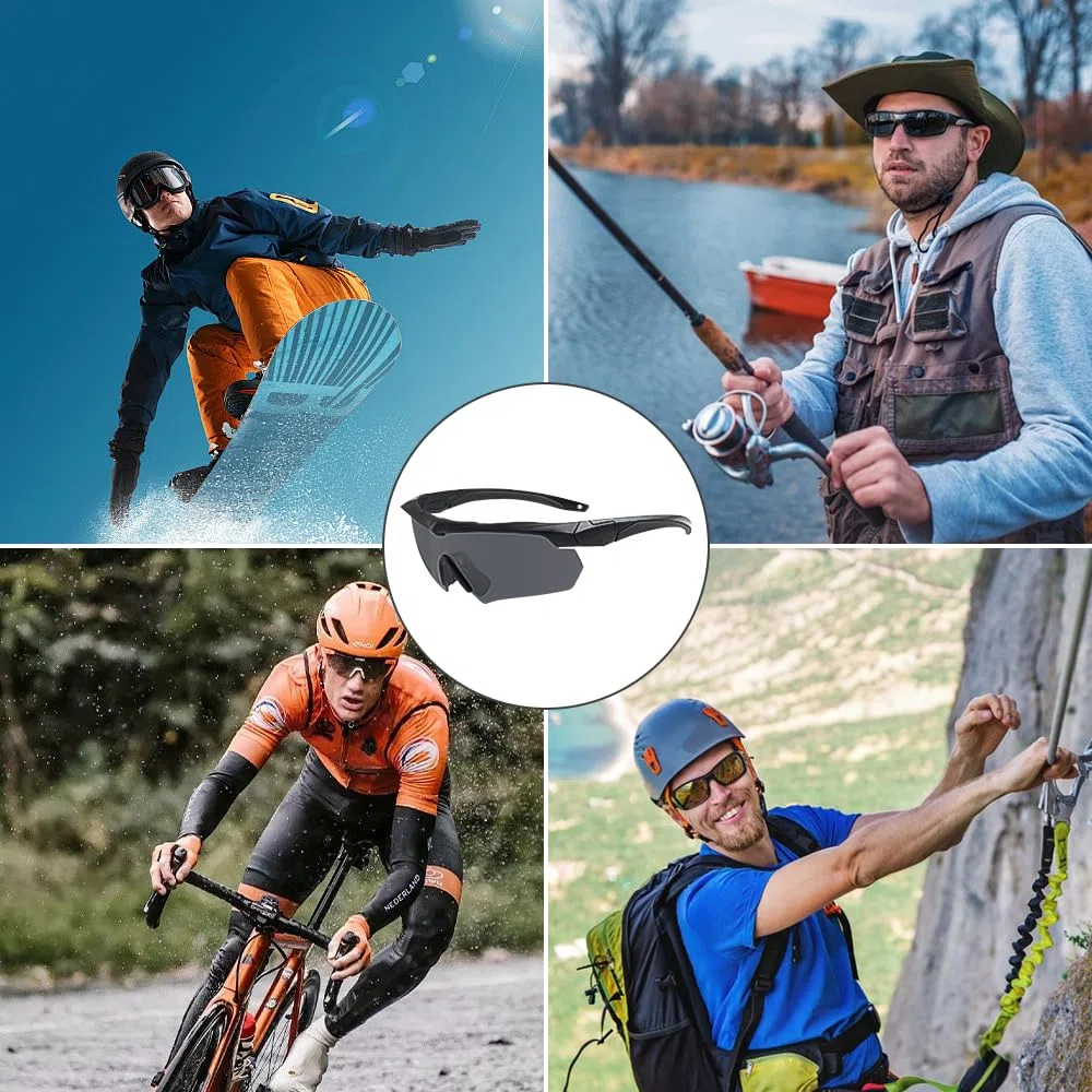 Occhiali da Sole da Uomo Polarizzati, Occhiali Running Uomo con 3 Lenti Intercambiabili, Anti-UV400 Occhiali da Sole Polarizzati, Occhiali Tattici Militari per Caccia, Ciclismo, Escursionismo