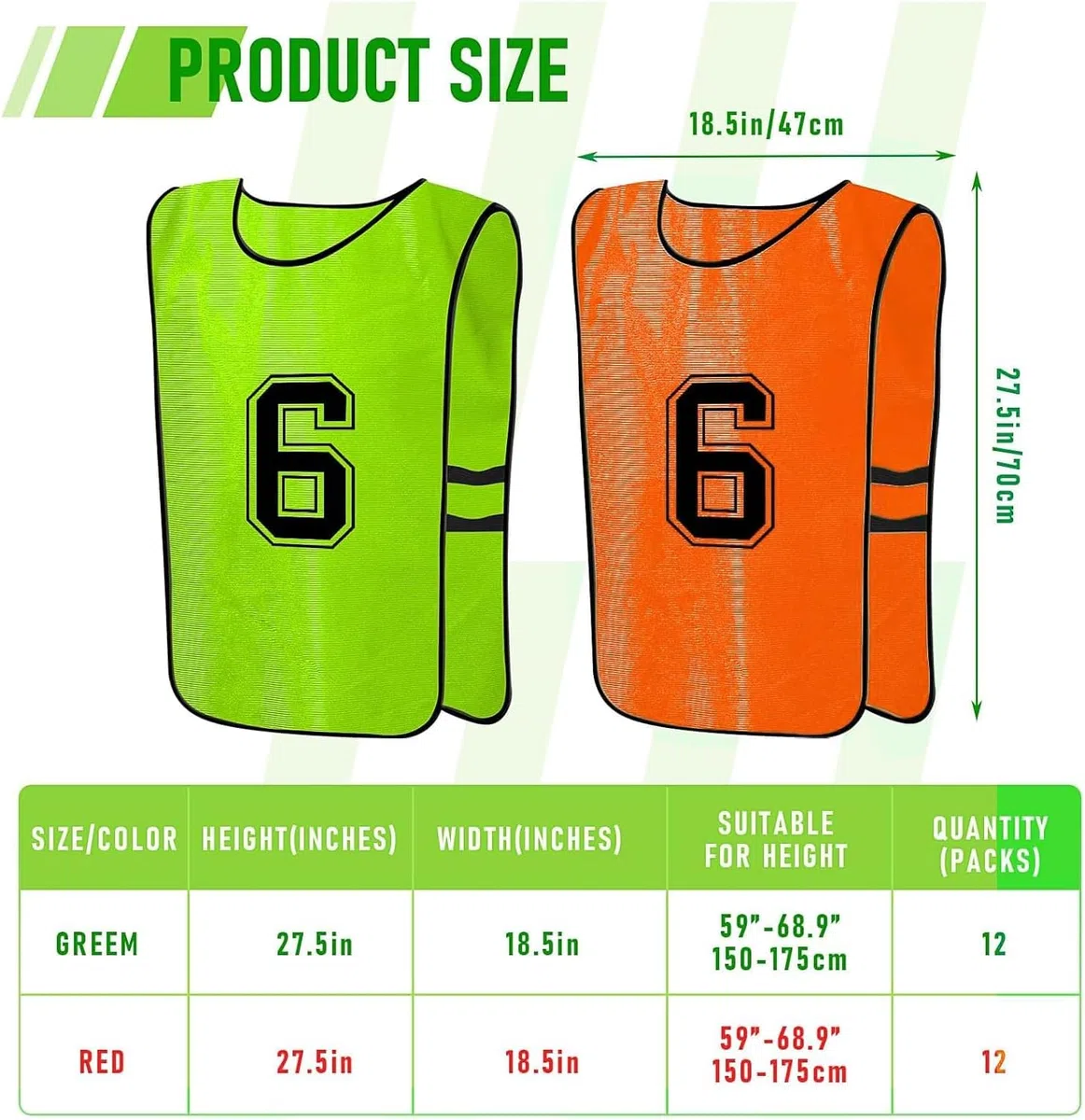 24 pezzi Scrimmage Gilet da allenamento – Calcio, Basket, Calcio, Pettini/Pinnies, reversibile numerati squadra di calcio pennies (verde e arancione), Verde, Arancione, 47 x 70 cm