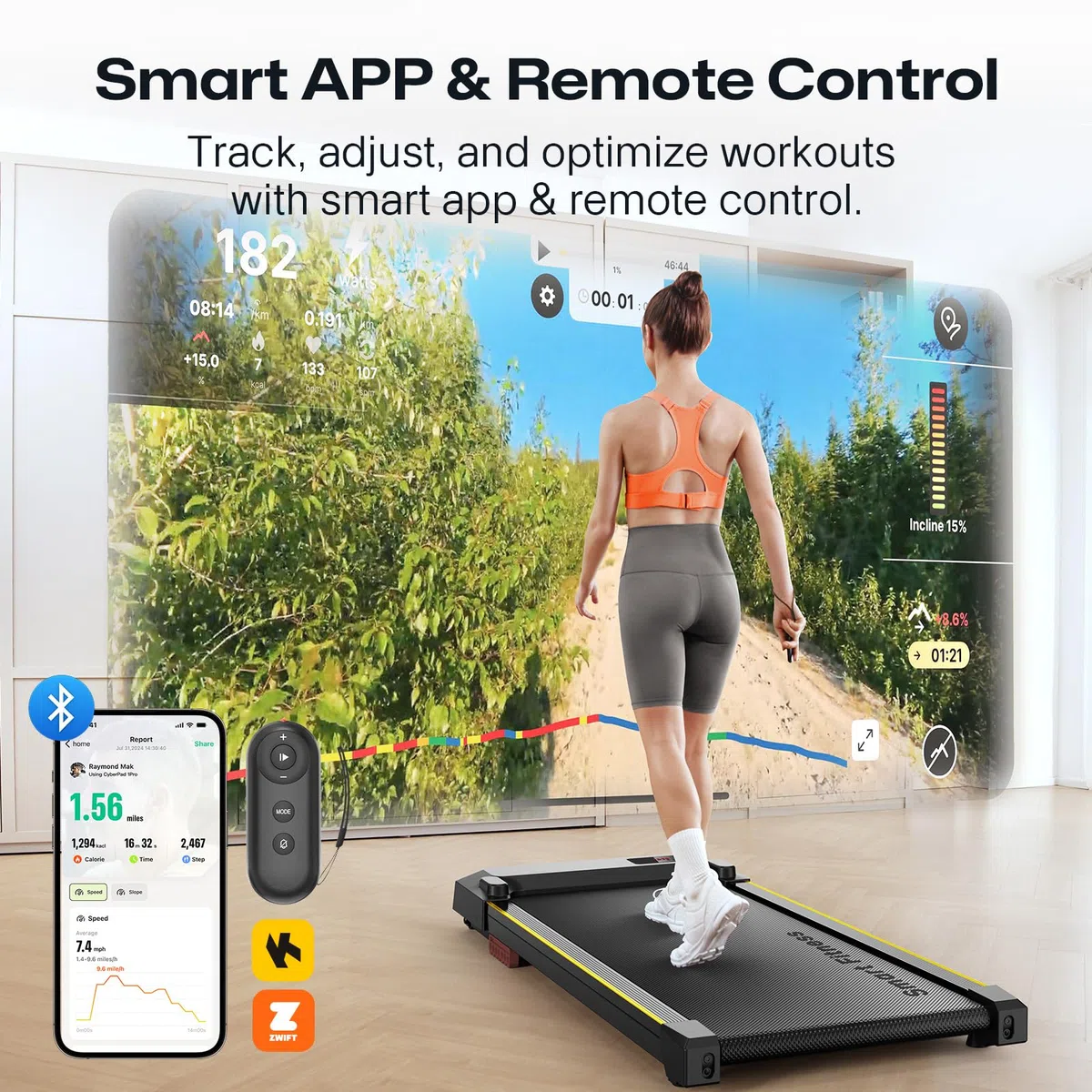 UREVO Tapis Roulant Al Intelligente, 2 in 1 Portatile Tapirulan Elettrico sotto scrivania da casa/ufficio, Doppia Ammortizzazione, 2,5 HP Smart Walking Pad corsa UREVO APP Zwift Kinomap