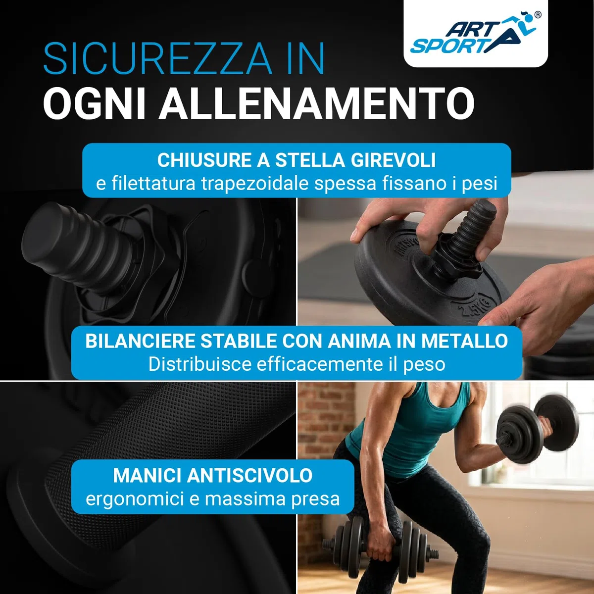 ArtSport Set di manubri da 2 pezzi 20/30 / 40 kg - set di 2 manubri, pesi e 4 serrature a stella