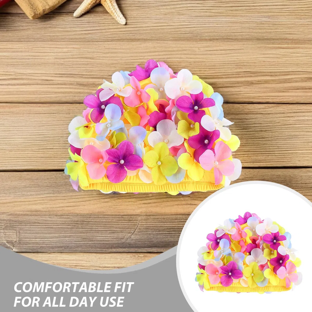 Angoily 3 Pezzi Cuffia da Nuoto e Confortevole in Chinlon Donna con Design a Petali di Fiori e Retrò per Piscina e Bagno