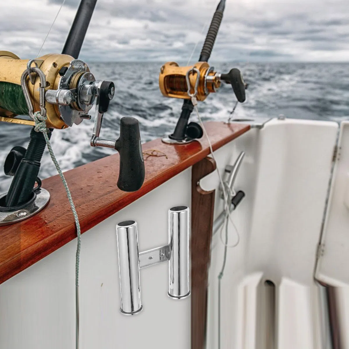Healvian Portacanne da Pesca Doppio in Acciaio Inossidabile per Vacanze Estive Supporto da Muro Resistente per Canne da Pesca Mare per Barca