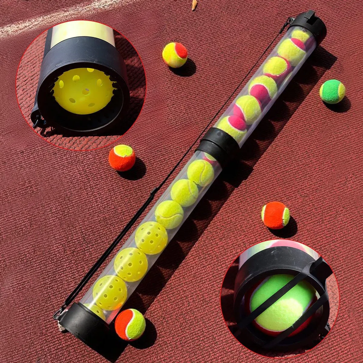 Raccoglitore Di Palline Da Tennis A Tubo Porta Tubo per Tennis | Racchettino Portatile con per Spalla per Campus Squadre Allenatori Operatori Sportivi
