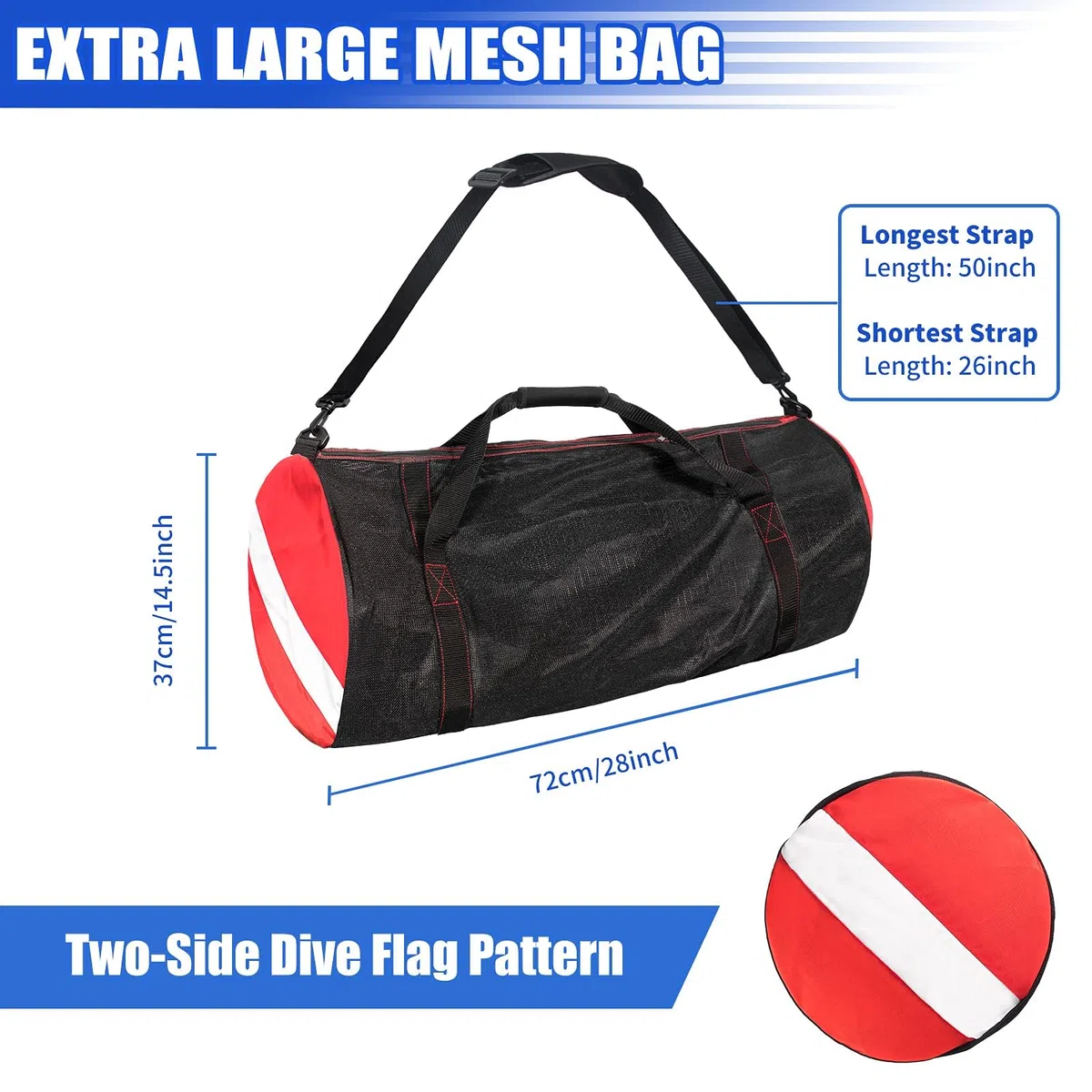 Borsone in rete, grande borsa da immersione in rete con tracolla e mano, borse sportive per immersioni subacquee e attrezzature per snorkeling, nuoto bagnato, viaggi e allenamento in palestra